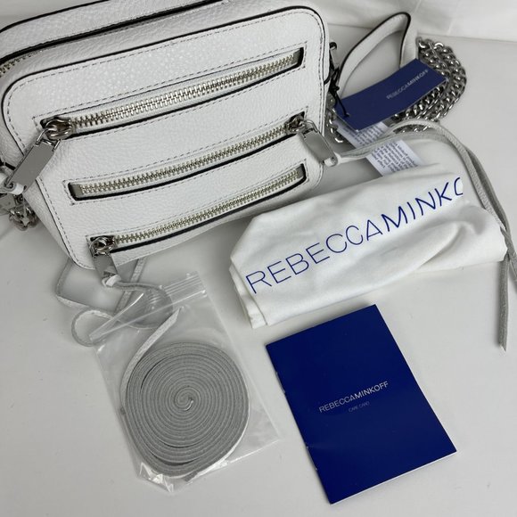 Rebecca Minkoff 4-Zip Moto White Leather Crossbody Bag HSP7EMOX66 - Picture 5 of 7